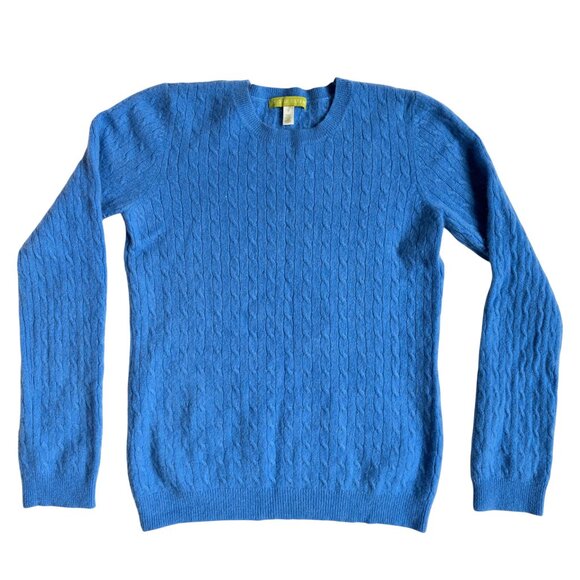 Sigrid Olsen Cashmere Crewneck Cable Knit Sweater (Blue) - Size Medium - Picture 2 of 6